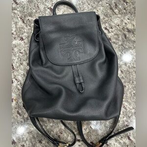 Tory Burch Black Leather Large Logo Backpack